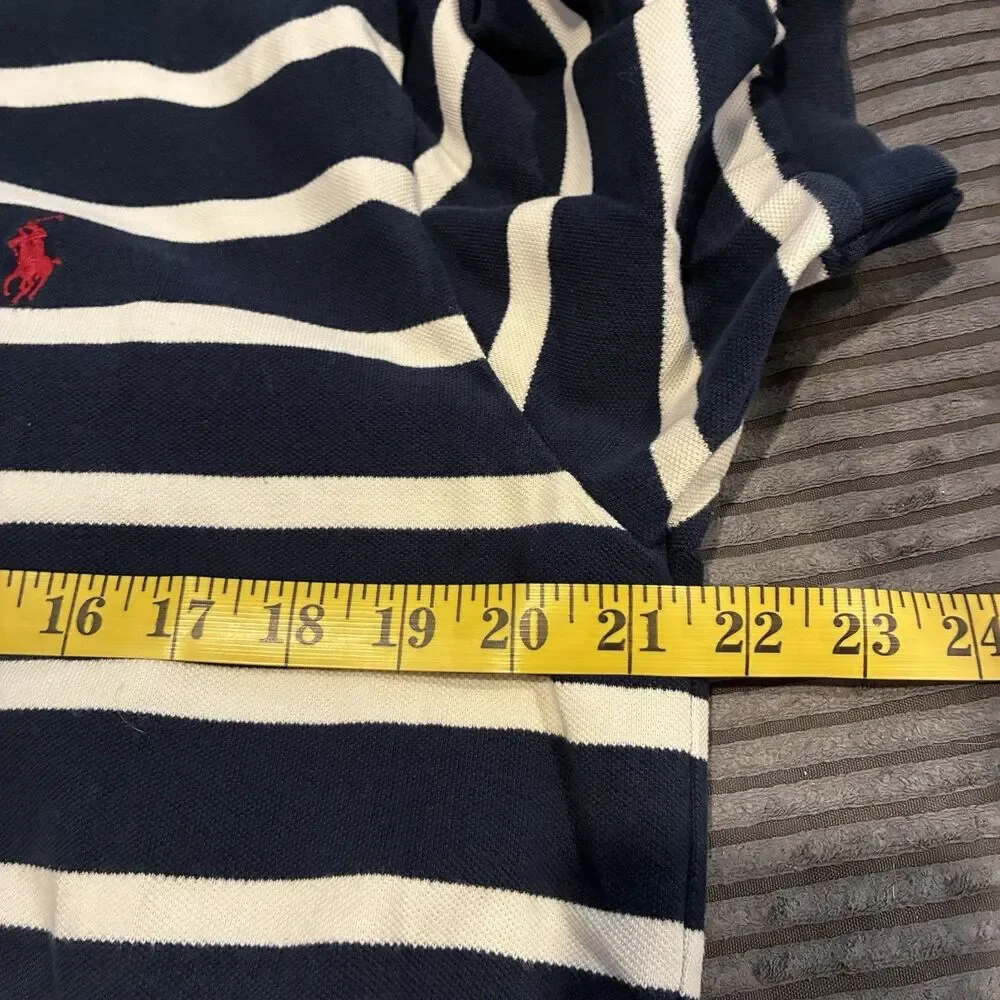 Vintage Polo Ralph Lauren Navy Blue Stripe Short Sleeve Polo Mens Size Large